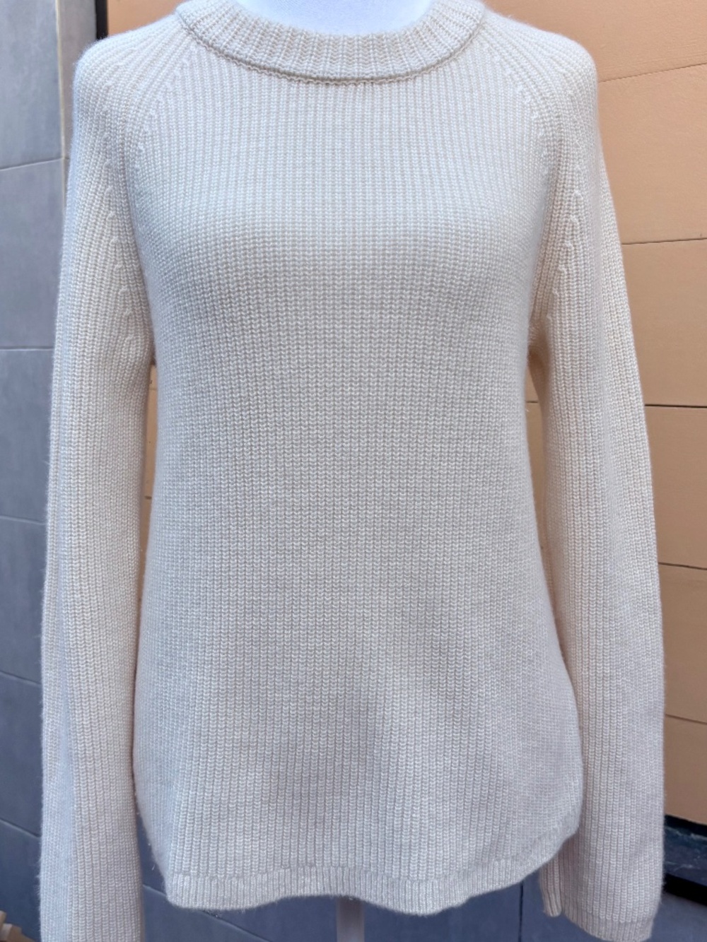 Quince 100% Mongolian Cashmere Fisherman Crewneck Sweater Ivory M